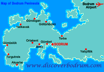 Map of Bodrum Peninsula