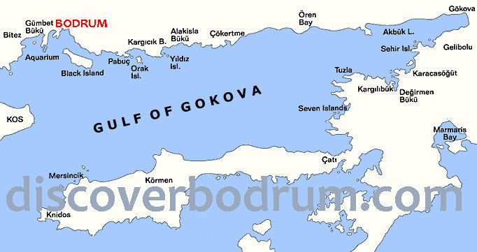 Map of Gulf of Gokova, Bodrum, Turkey